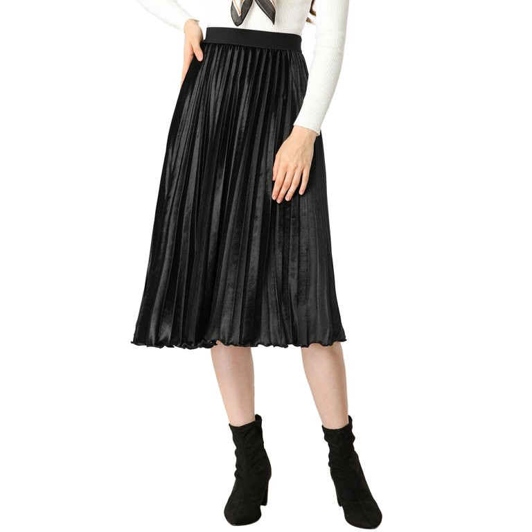 Unique Bargains Women's High Waist Accordion Pleated Metallic Midi Skirt A-line - Walmart.com | Walmart (US)