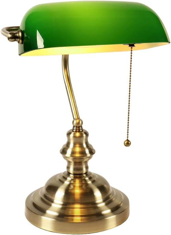 Newrays Glass Bankers Desk Lamp with Pull Chain Switch Plug in Fixture (Green) | Amazon (US)