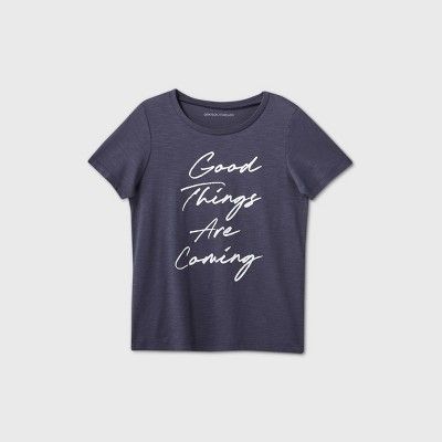 Women's Good Things Are Coming Short Sleeve Graphic T-Shirt - (Regular & Plus) Navy | Target