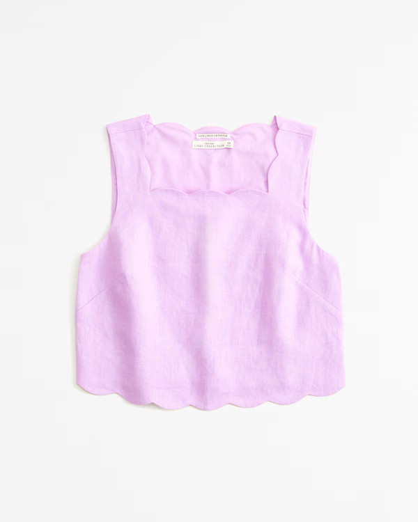 Premium Linen Scallop-Hem Set Top | Abercrombie & Fitch (US)