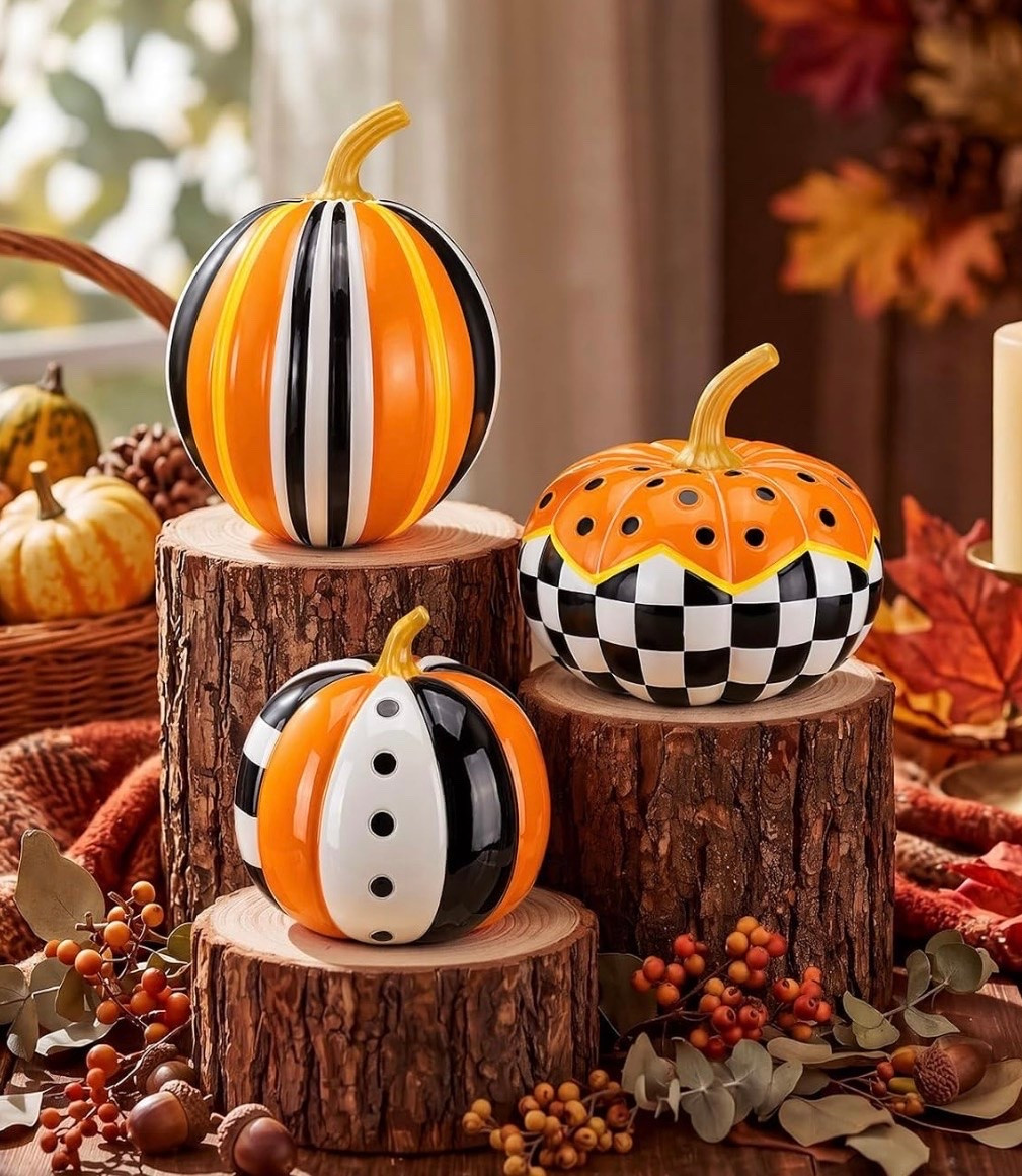 Bold Black, White & Orange Designer-Inspired Halloween Pumpkins 🎃🖤

These black, white, and orange pumpkins are the perfect statement pieces for Halloween! 🎃✨ The mix of stripes, checks, and playful patterns gives them a designer-inspired look that instantly elevates your fall décor. Whether you’re styling a mantel, entryway, coffee table, or front porch, these pumpkins add the perfect pop of festive color while still feeling classic and chic.

I love pairing them with candles, lanterns, cozy throws, and natural fall accents for a curated look that carries you through the Halloween season. They’re such a fun way to add personality to your home without spending a fortune!

Halloween décor, designer-inspired pumpkins, black and white pumpkins, orange pumpkin décor, checkered home décor, striped pumpkins, fall decorating ideas, autumn home décor, Halloween table décor, front porch styling, cozy fall aesthetic, seasonal decorating, Amazon Halloween finds, pumpkin centerpiece, chic Halloween décor.

#LTKHome #LTKSeasonal #LTKmomlife