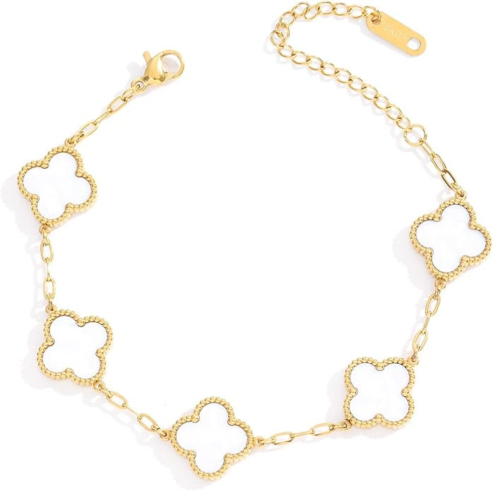 Luxury Bracelets for Women, 18K Gold Plated Clover Bracelet for Women Lucky Four Leaf Link Bracel... | Amazon (US)