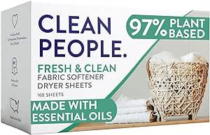Clean People All Natural Fabric Softener Dryer Sheets - Plant-Based, Eco Friendly - Naturally Sof... | Amazon (US)