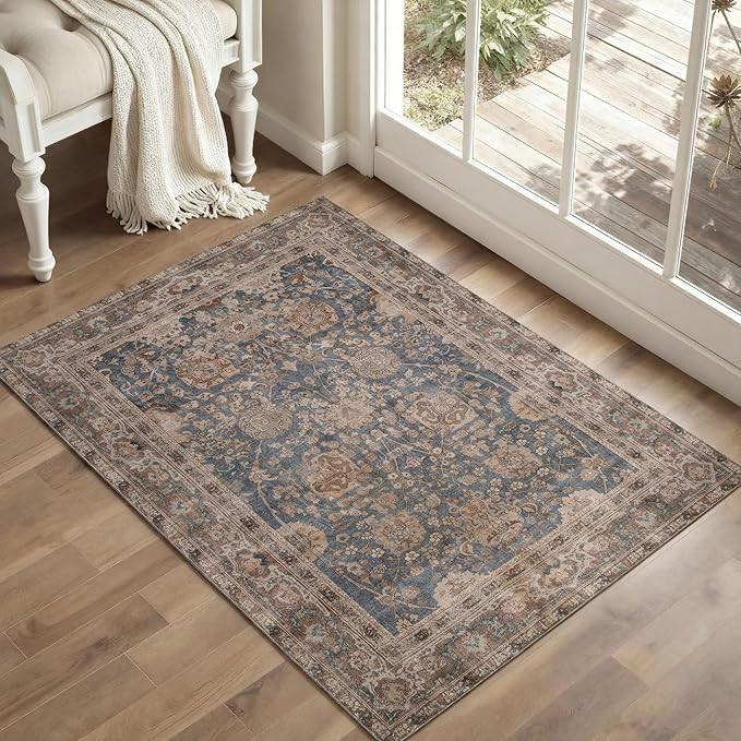 Kuden 2x3 Small Rug, Machine Washable, Non-Slip Backing, Vintage Style, Soft, Low Pile, Area Rugs... | Amazon (US)