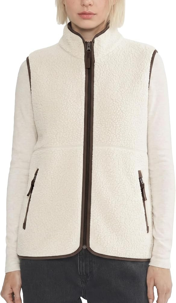 High Neck Jacket, Sleeveless Fleece Vests, Soft Loose Fit Jackets, Full Zipper Sherpa Gilet, Gym ... | Amazon (US)