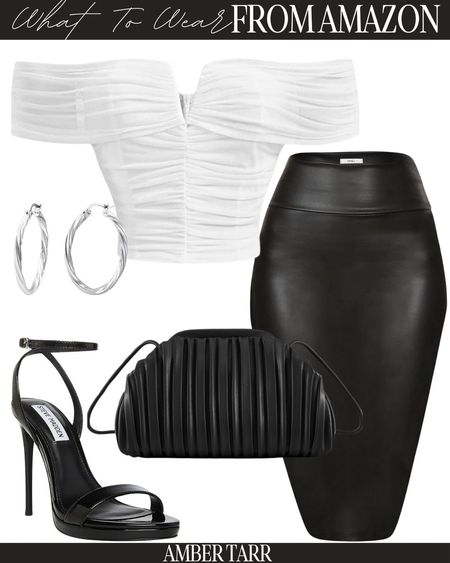 Going out outfit. White off the shoulder rouged top, black heels and faux leather pencil skirt. 

#LTKfindsunder100 #LTKfindsunder50 #LTKover40