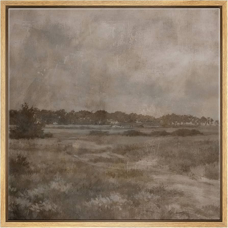 SIGNFORD Framed Canvas Print Wall Art Vintage Neutral Meadow Landscape Country Field and Distant ... | Amazon (US)
