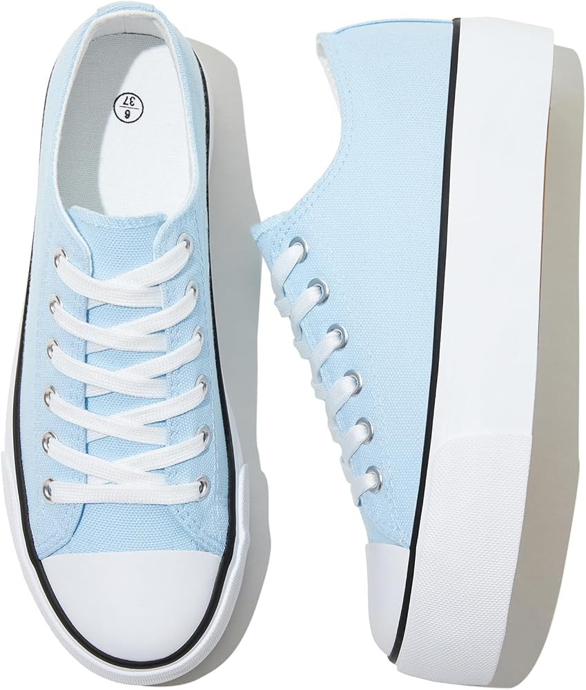 SERNIAL Womens White Platform Sneakers Low Top Platform Shoes Lace Up Canvas Shoes for Women | Amazon (US)
