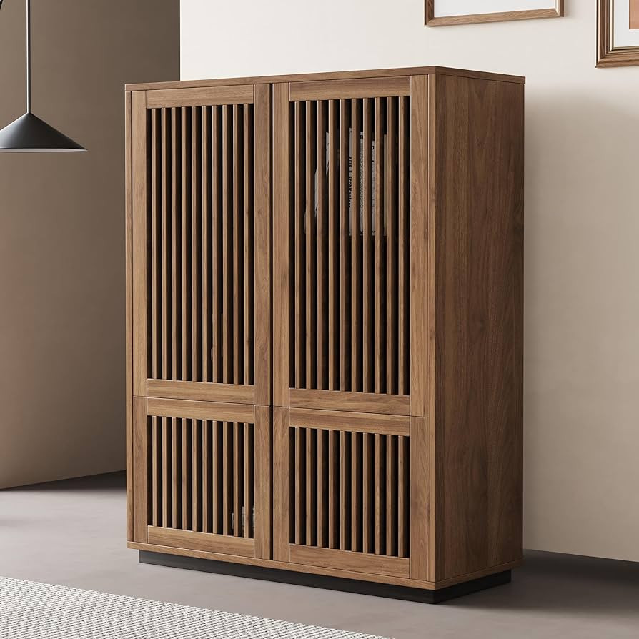 Wooden Slatted Door Storage Cabinet - Multifunctional Design, Elegant and Minimalist, Perfect for... | Amazon (US)
