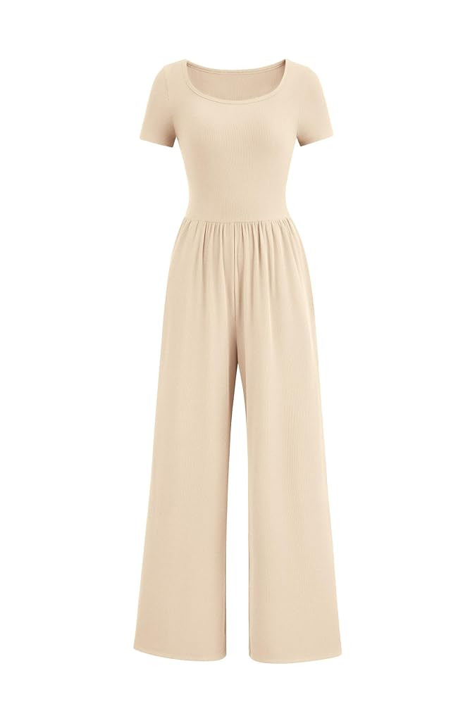 PRETTYGARDEN Women's Summer One Piece Jumpsuits Dressy Casual Short Sleeve Square Neck Wide Leg J... | Amazon (US)