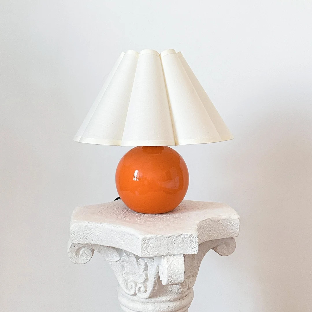 Handmade Orange Ceramic Small Table Lamp 110-250V, Cream Scallop Flower Petal Pleated Shade Bedro... | Etsy (US)