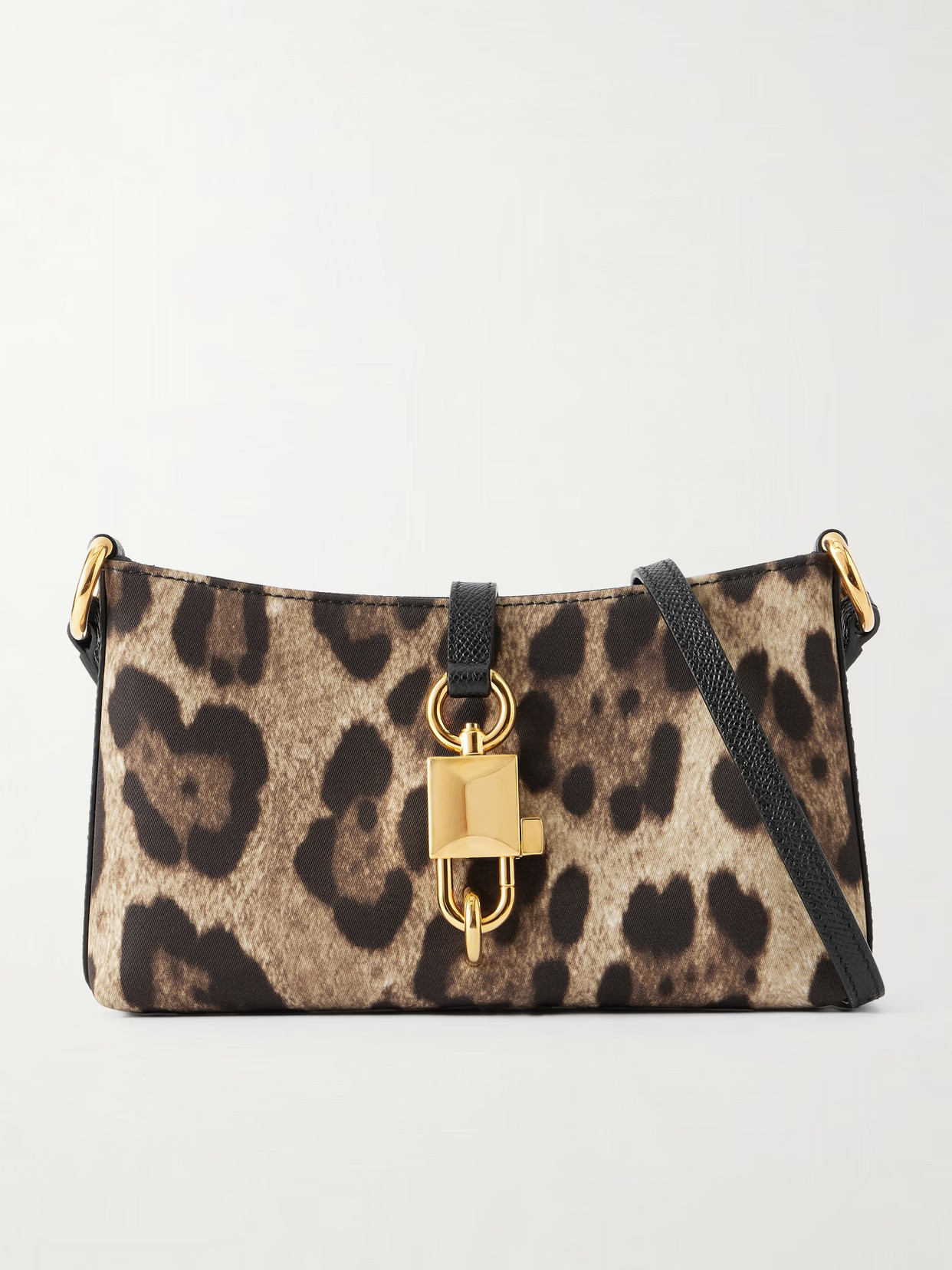Dolce & Gabbana - Lock Leather-trimmed Leopard-print Satin-twill Shoulder Bag - Animal Print | NET-A-PORTER (US)