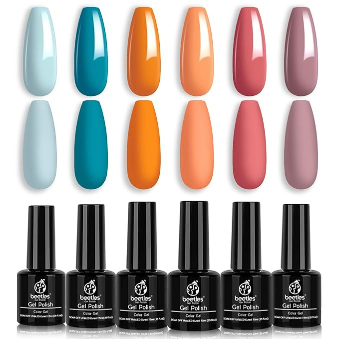 Beetles Gel Nail Polish Set, Hotel California Collection Light Blue Orange Dusty Pink Color Perfe... | Amazon (US)