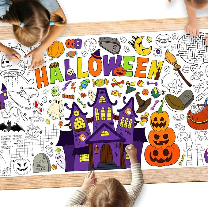 Halloween Coloring Tablecloth - 31.5 x 72 Inches,Versatile Paper Coloring Banner/Table Cover for ... | Amazon (US)