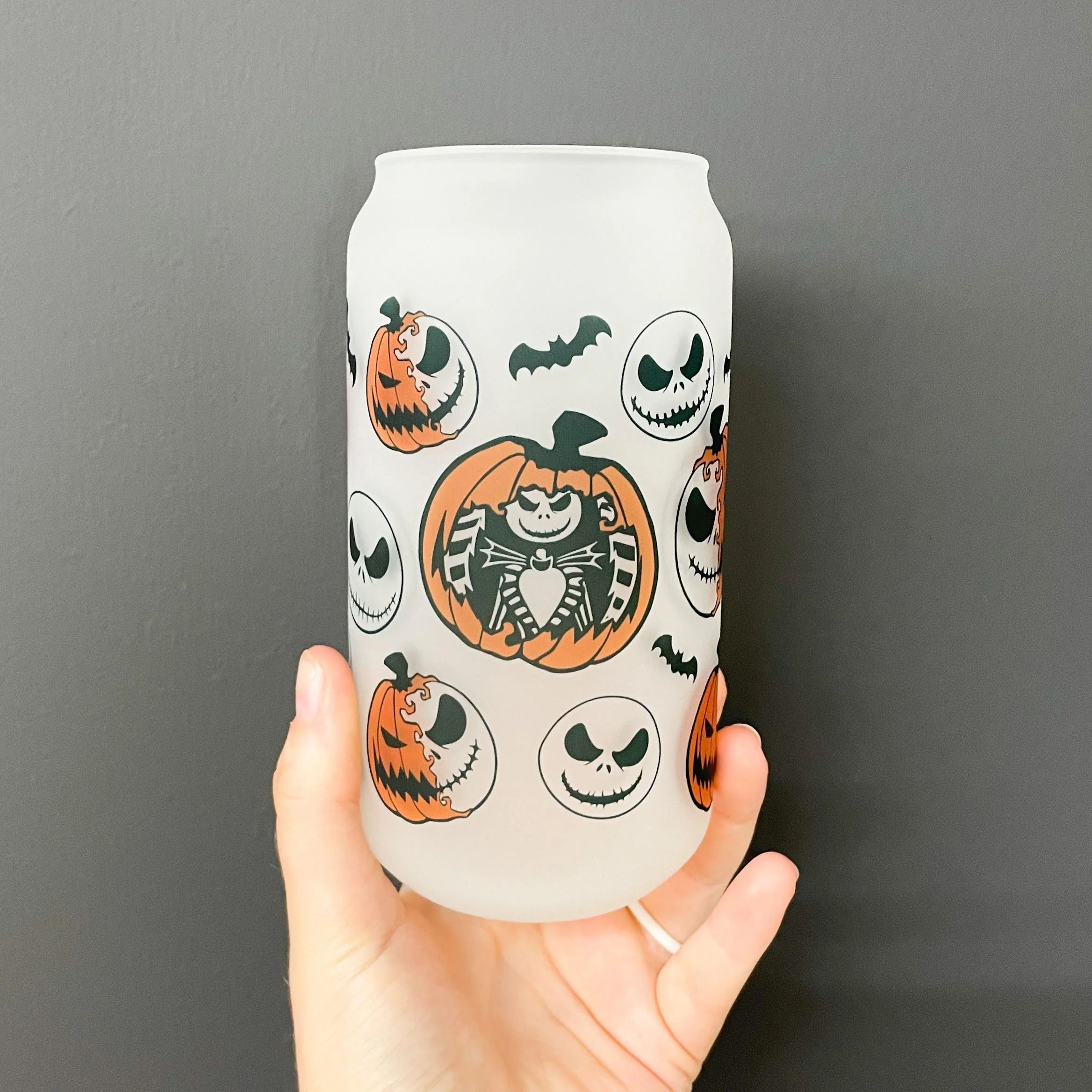 Jack - o - Lantern Frosted Can Glass | Sweet Mint Handmade Goods