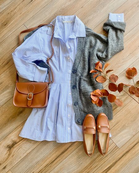 Poplin dress outfit. Blue striped poplin shirt dress. Business casual. Fall outfit. Abercrombie sale: 

#LTKSale #LTKSeasonal #LTKworkwear