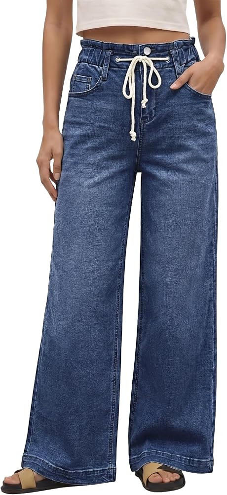 GRAPENT Wide Leg Jeans for Women Stretch High Wasited Elastic Waist Bell Bottom Baggy Y2K Pants | Amazon (US)