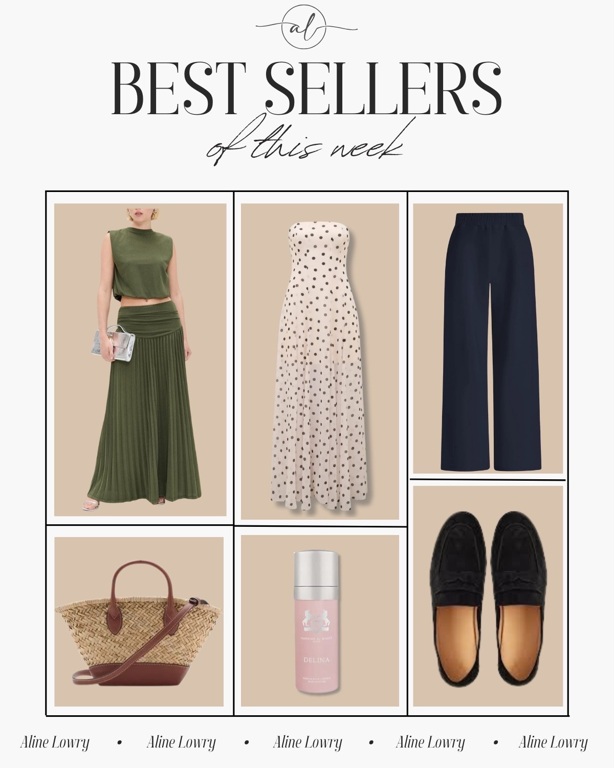 Best seller of this week 
Straw bag, maxi skirt set, wide leg pant, suede loafer, polka dots dress, Delina hair mist. 

#LTKU #LTKootd #LTKSeasonal