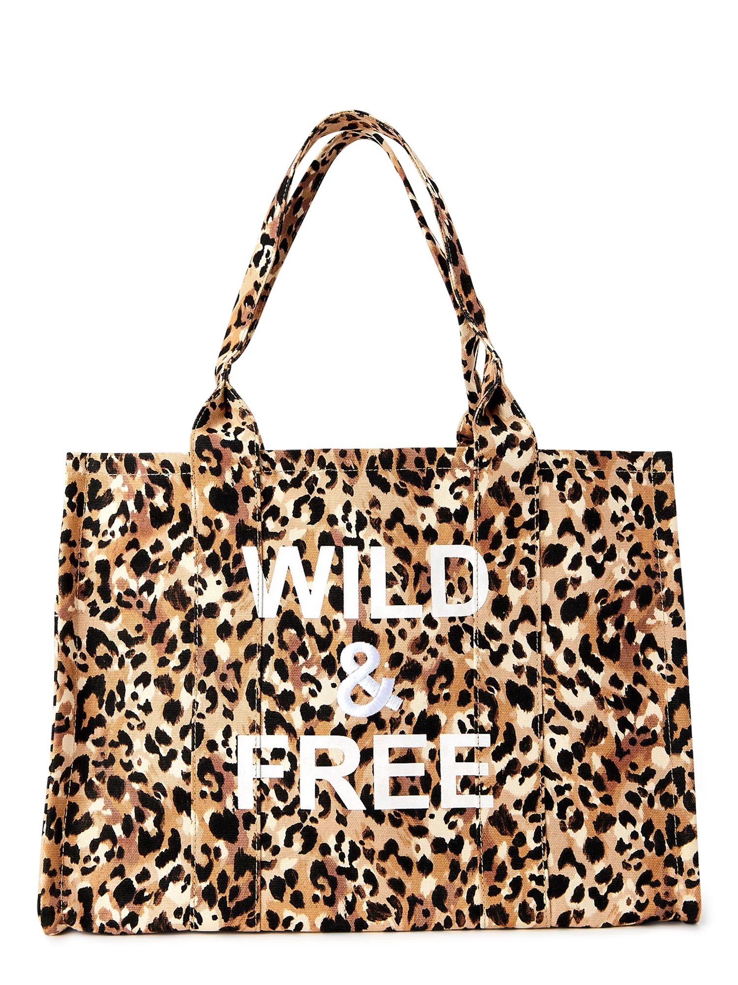 Time and Tru Women's Elevated Canvas Tote Bag Leopard Wild & Free | Walmart (US)