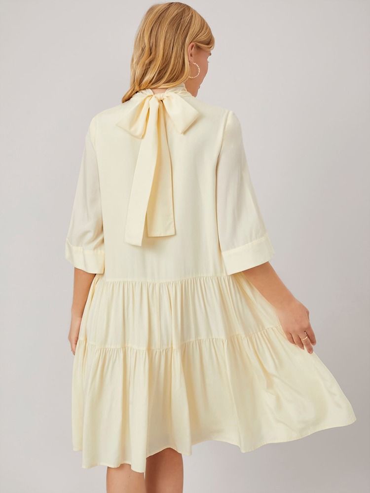 MOTF PREMIUM FLOWY TIE BACK SMOCK DRESS | SHEIN