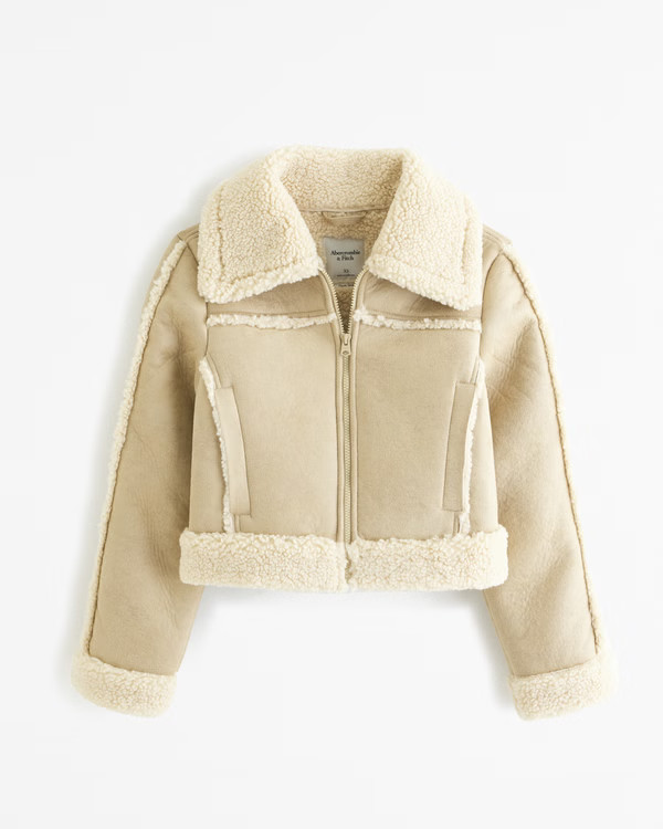 Cropped Vegan Suede Shearling Jacket | Abercrombie & Fitch (US)