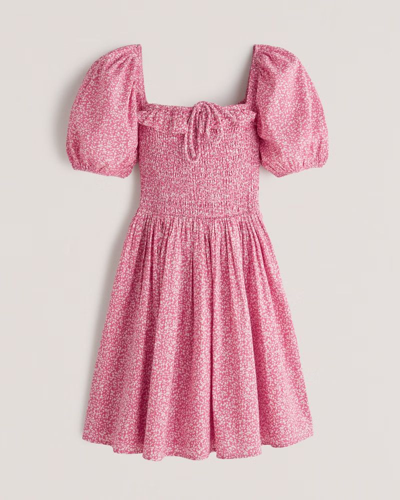 Smocked Bodice Mini Dress Pink Dress Dresses Floral Dress Spring Dress Spring Outfits  | Abercrombie & Fitch (US)