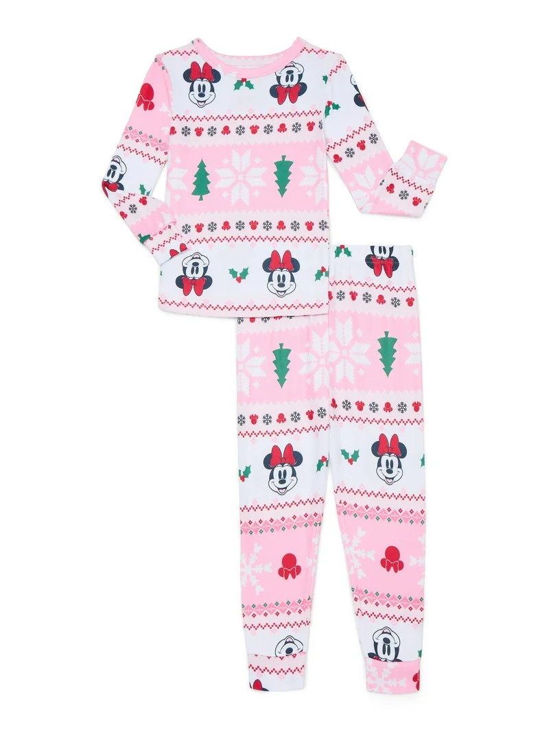 Minnie Mouse Girls Christmas Long Sleeve Top and Pants Pajama Set, 2-Piece, Size 4-10 | Walmart (US)