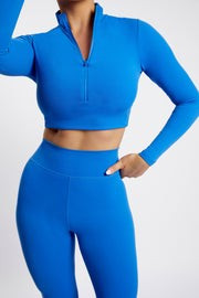 Greta Zip Up Long Sleeve Crop Top - Cobalt Blue | MESHKI US
