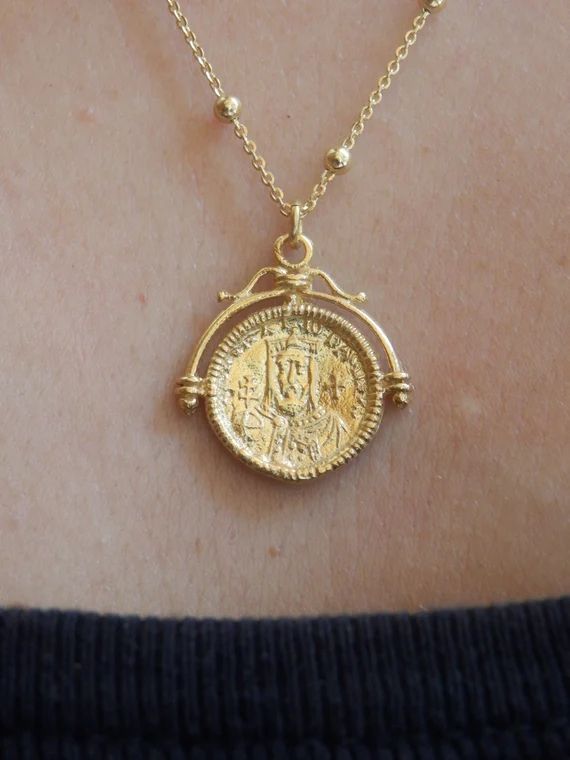 Greek Christian Coin necklace,Coin charm, Bohemian jewelry, Byzantine coin pendant, Orthodox gold co | Etsy (US)