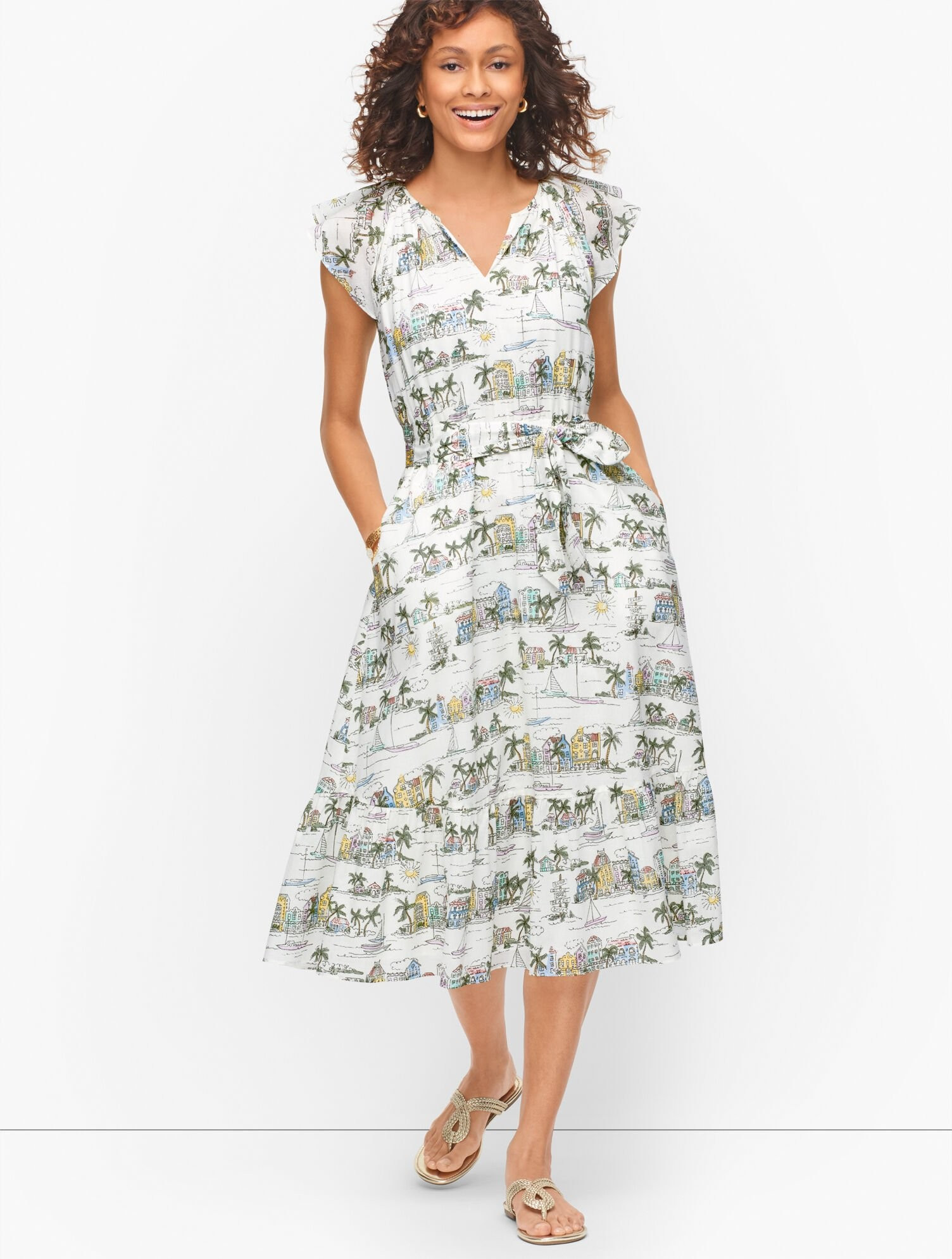 Ruffle Fit & Flare Dress - Scenic Curaçao | Talbots
