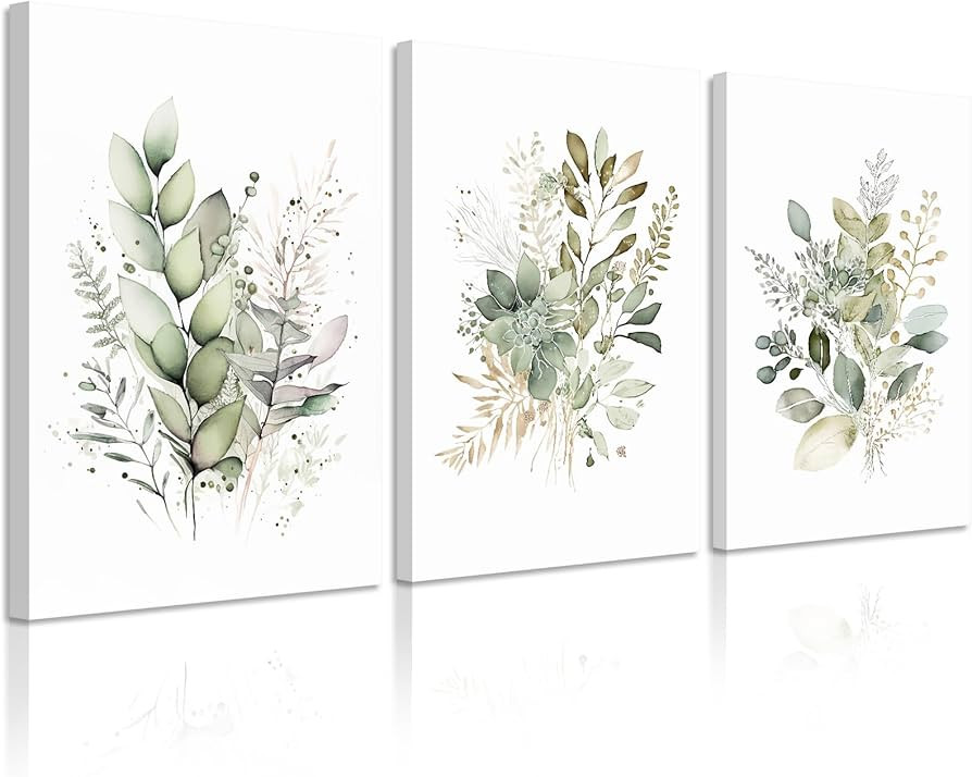 Watercolor Botanical Wall Art Set of 3 Boho Floral Canvas Wall Decor Prints Sage Green Wildflower... | Amazon (US)