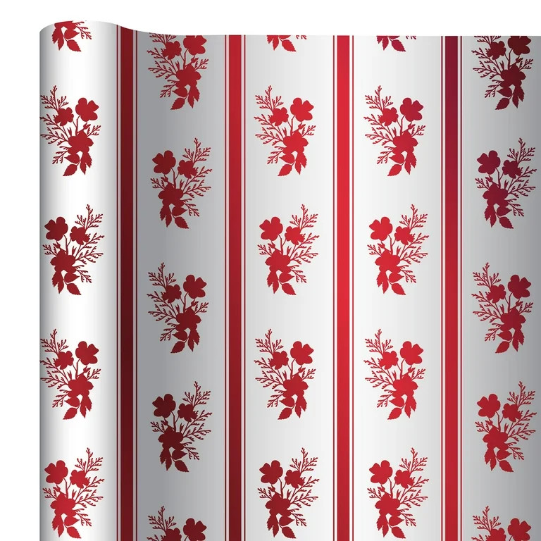 Red and White Floral Premium Heavyweight Christmas Wrapping Paper, 25 sq ft, by My Texas House | Walmart (US)