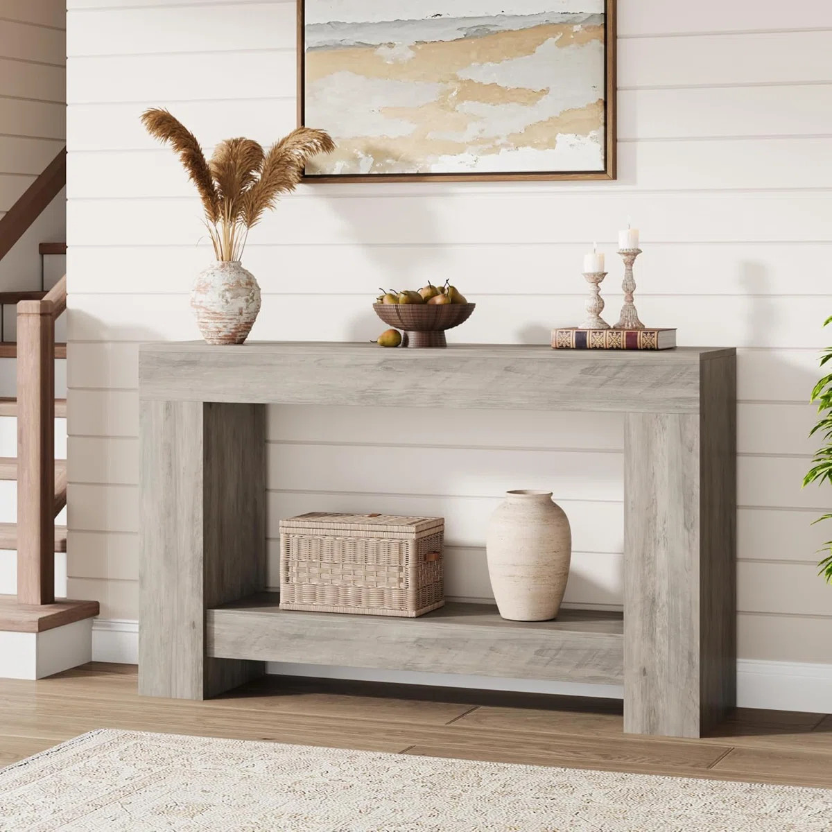 47.24/63 Inches Long Console Table for Entryway, 2-Tier Large Sofa Table with Storage, Wood Farmh... | Wayfair North America