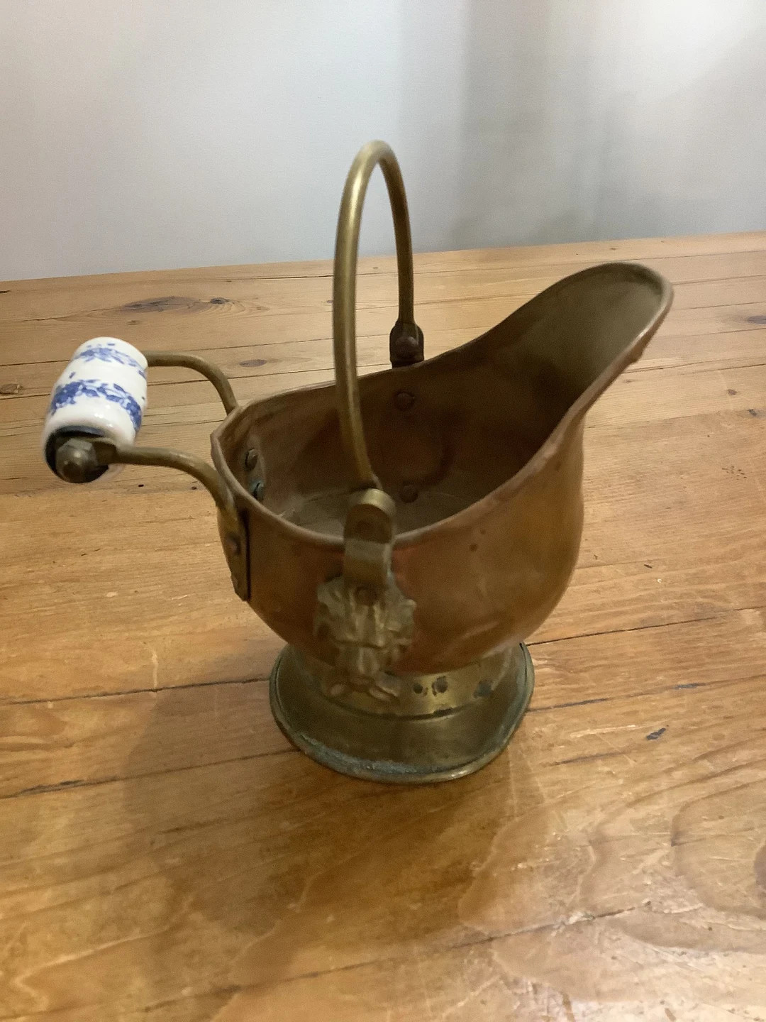 Copper and Brass Coal Scuttle With Blue and White Handle - Etsy | Etsy (US)