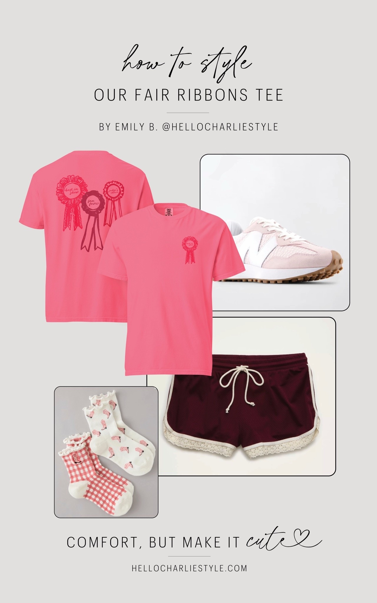 How to style our Fair Ribbons tee! Athletic shorts with cute lace detailing, comfy tennis shoes with a gingham print, and ruffle edge socks complete the look!

#LTKootd #LTKActive #LTKgrwm