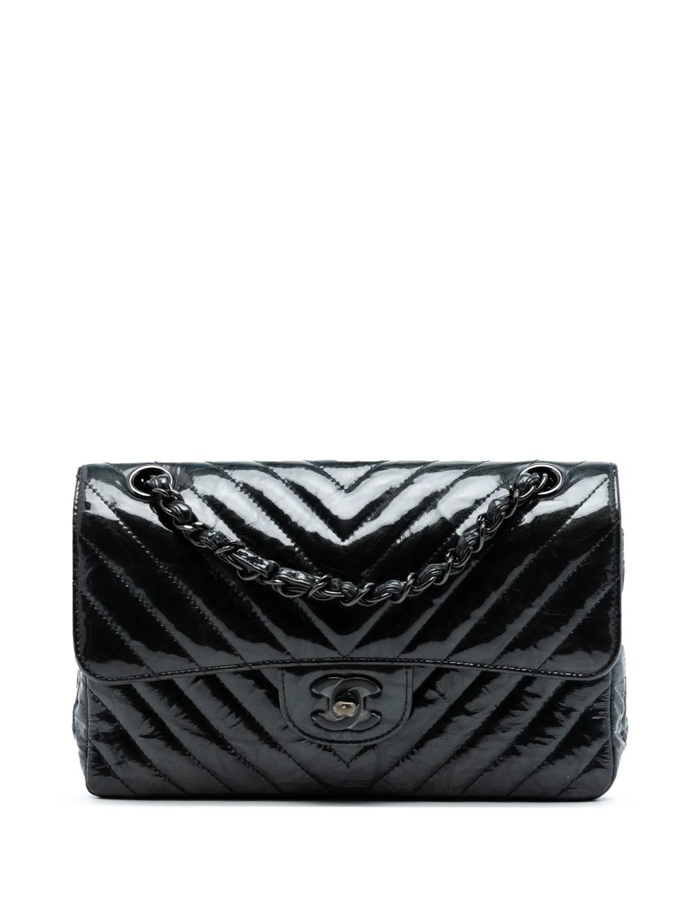 CHANEL Pre-Owned 2018 Small Classic Chevron Patent So Black Double Flap shoulder bag | Farfetch Global