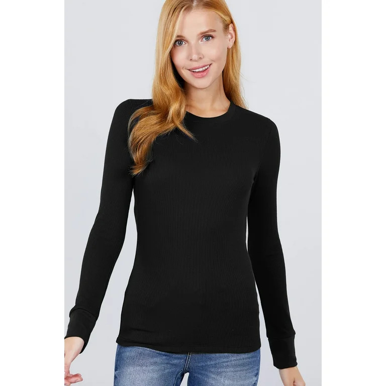 Women's Basic Thermal Long Sleeve Knit T-Shirt Crew Neck - Walmart.com | Walmart (US)