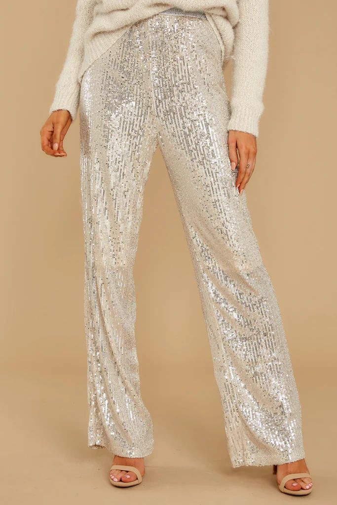 Night Of Your Life Silver Sequin Pants | Red Dress 