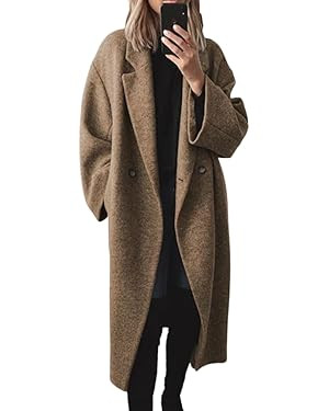 chouyatou Women's Winter Double Breasted Wool Coat Long Sleeve Notch Lapel Long Trench Coat | Amazon (US)