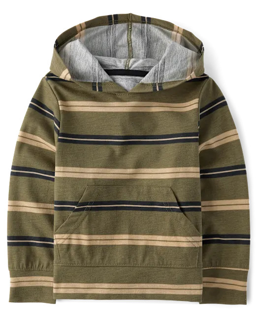 Baby And Toddler Boys Striped Hooded Top - green | The Children's Place