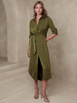 Silky Crepe Maxi Shirtdress | Banana Republic Factory