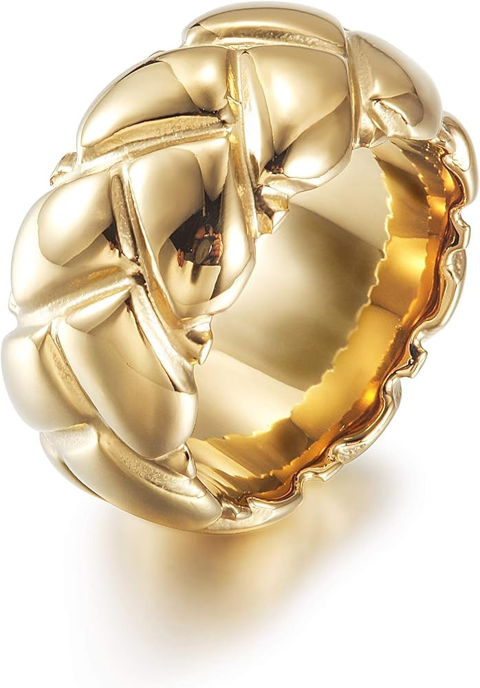 CIUNOFOR 14K Gold Plated Ring Timelines Cocktail Rings for Women Gold Statement RingsWide Bands f... | Amazon (US)