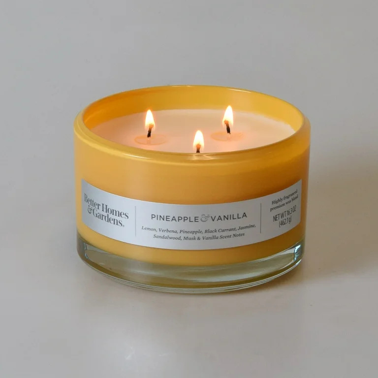 Better Homes & Gardens Pineapple & Vanilla 16oz Scented 3-wick Glass Candle | Walmart (US)
