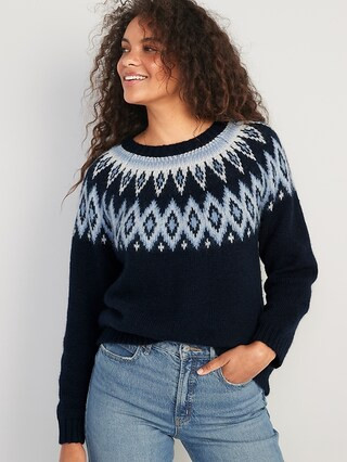 Fair Isle Cozy Shaker-Stitch Pullover Sweater for Women | Old Navy (US)