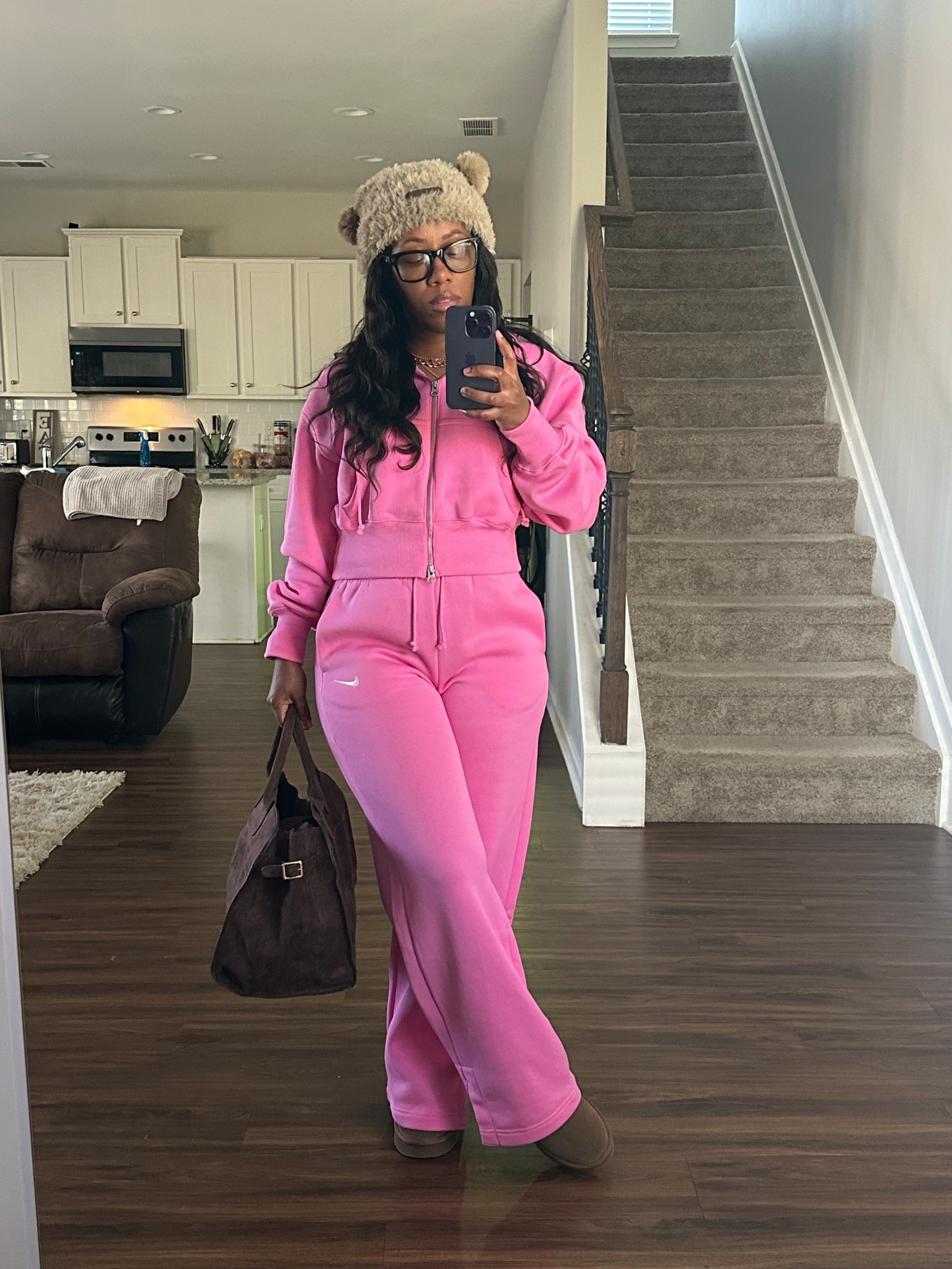 Pink Nike cropped jacket with matching wide leg sweatpantss

#LTKActive #LTKFindsUnder100 #LTKootd