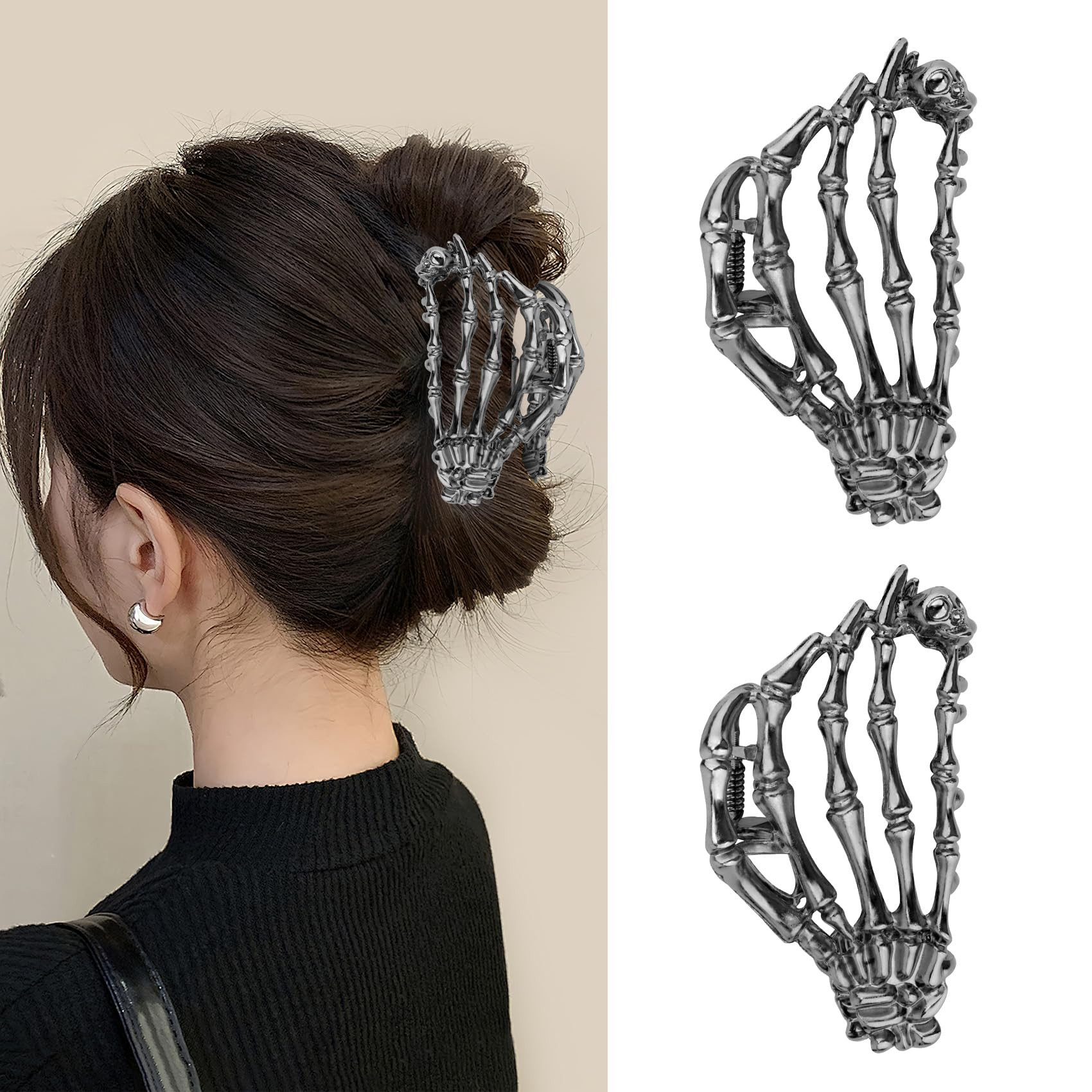 Skeleton Hand Hair Claw Clips 2pcs Black Claw Hair Clips Metal Clip Skull Jaw Clip Haires Clamp H... | Amazon (US)