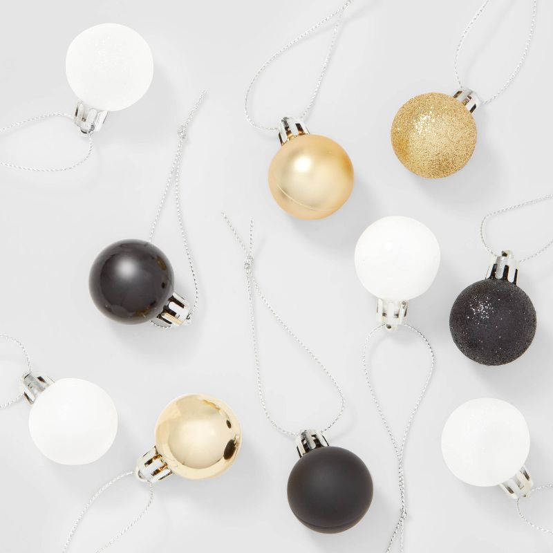 25ct Round Mini Christmas Tree Ornament Set Black/White/Gold - Wondershop&#8482; | Target