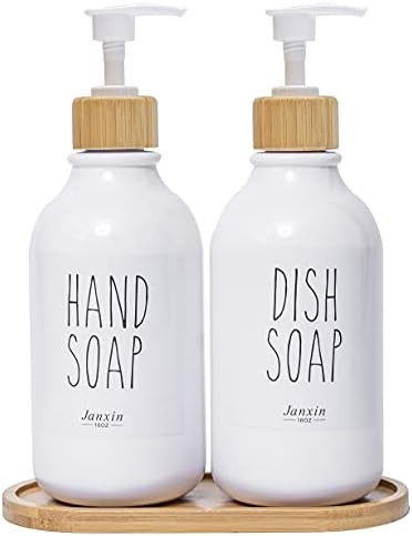 Amazon.com: Janxin Dish Soap Dispenser for Kitchen with Bamboo Pump and Soap Tray,Bathroom Soap D... | Amazon (US)