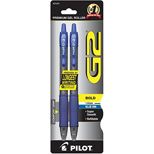Pilot G2 Retractable Premium Gel Ink Roller Ball Pens, Bold Point, 2-Pack, Blue Ink (31251) | Amazon (US)
