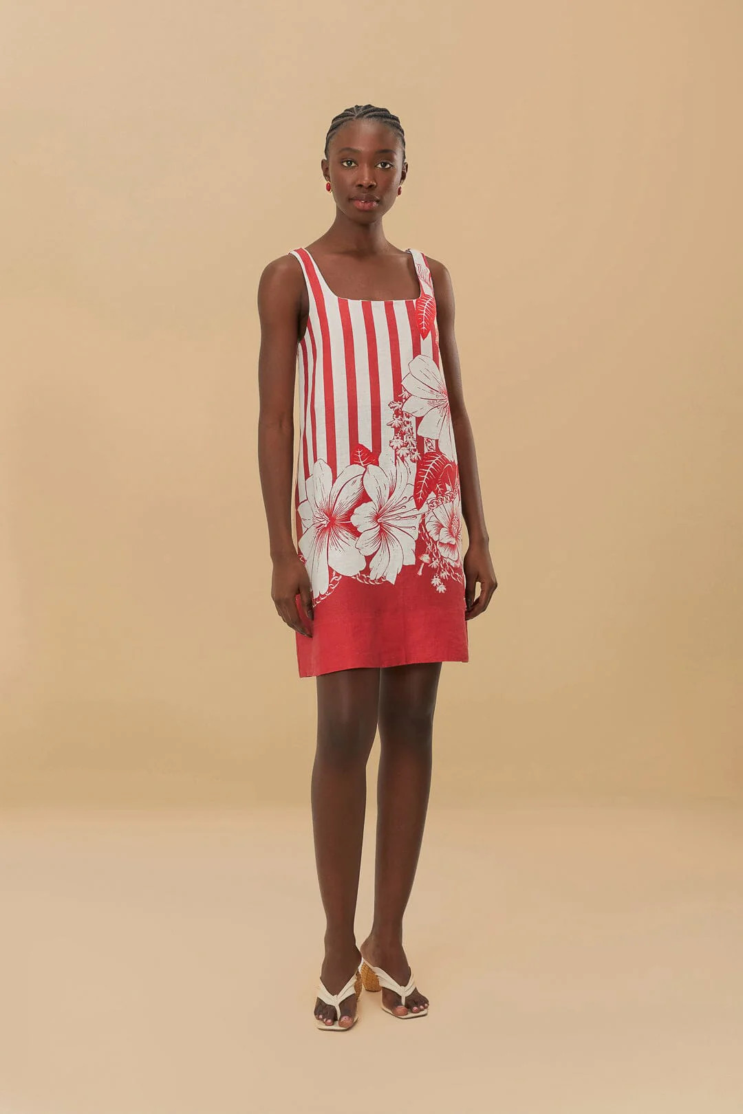 Red Floral Chain Stripes Mini Dress | FarmRio (US)